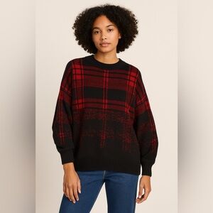 River Island Oversized Red and Black Tartan Knit Sweater - Size S (Fits S-M)